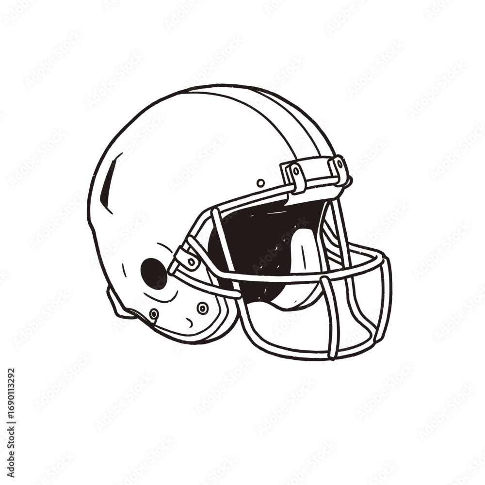 Fototapeta premium Outlined illustration of a football helmet, showing detailed design elements.