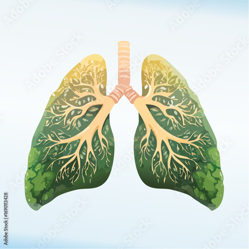 Illustration of lungs with a tree-like structure, representing healthy lungs and the importance of clean air.