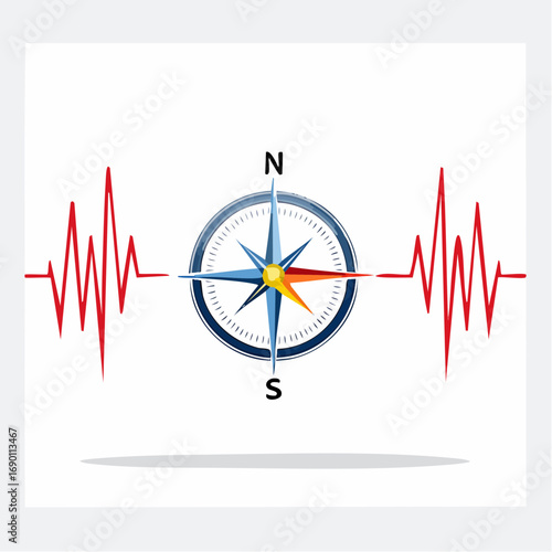 A compass with seismic waves on both sides, symbolizing earthquake direction and intensity.