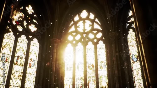 Sunlight through Gothic church windows.