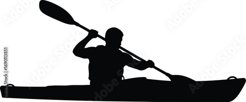 Silhouette of a person kayaking on water with paddle active outdoor sport adventure summer recreation vector