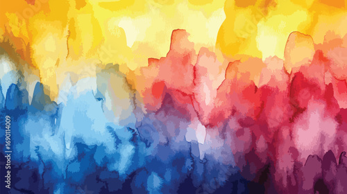 Watercolor abstract in yellow orange red blue and purple