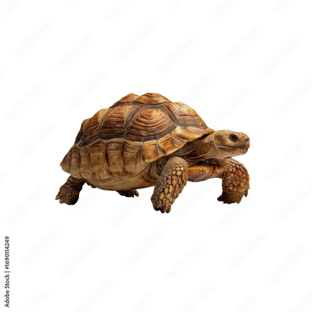 Naklejka premium Sulcata Tortoise Walking, Isolated on Black Background