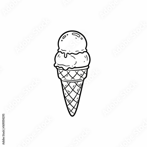 A delectable double scoop of ice cream melting slightly atop a crisp waffle cone.