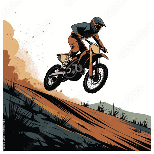 Motocross riders action stunts and racing vector extreme dirt bike illustration