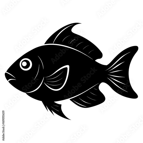 Parrotfish Black Silhouette Vector Illustration on White Background