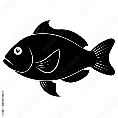 Parrotfish Black Silhouette Vector Illustration on White Background