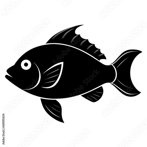 Parrotfish Black Silhouette Vector Illustration on White Background