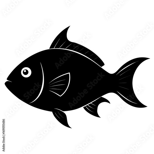 Parrotfish Black Silhouette Vector Illustration on White Background