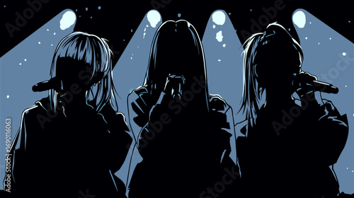 ３人組女性アイドルグループのシルエット