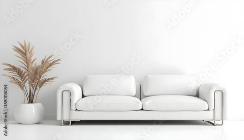 Minimalist White Sofa and Plant in Modern Interior Design