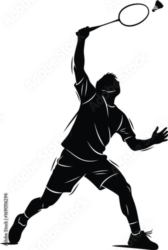 Dynamic badminton player silhouette motion smash action sport competition athlete silhouette motion smash action vector