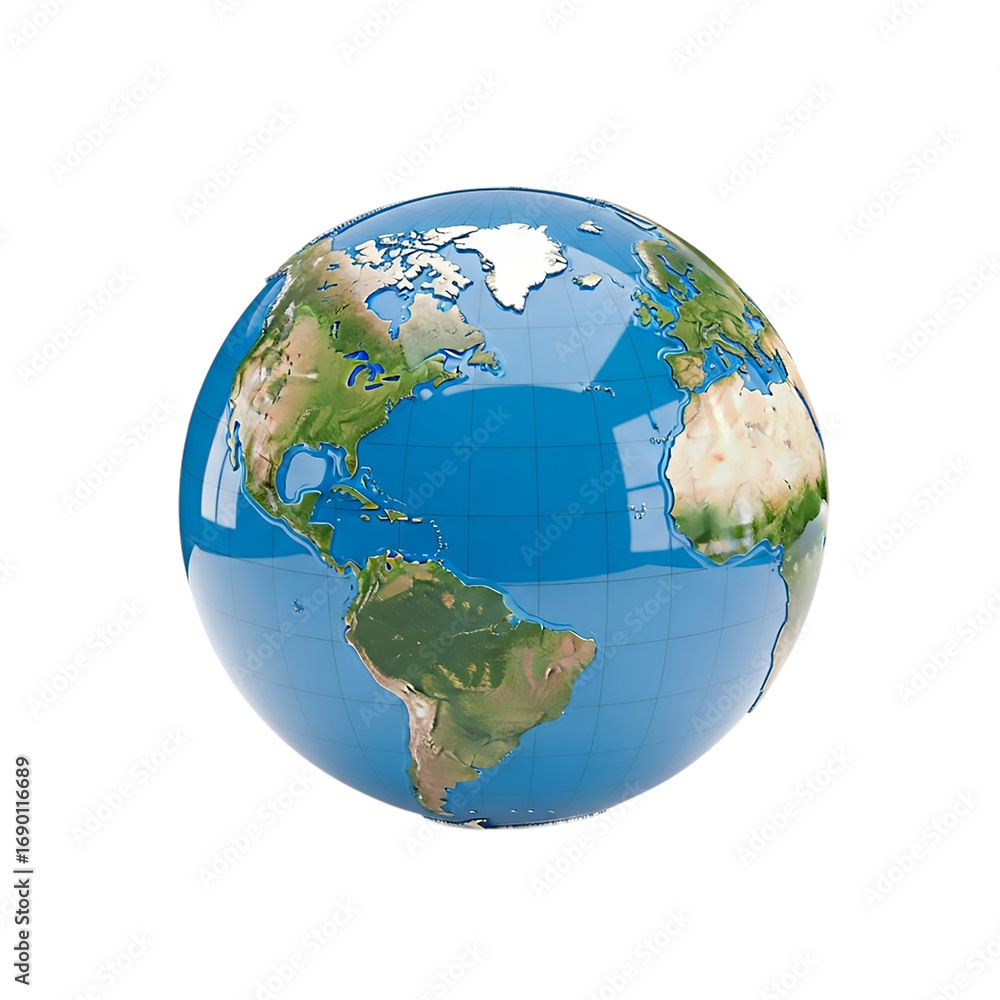 Naklejka premium Realistic digital rendering of planet earth showing north and south america and europe on a dark backdrop transparent background