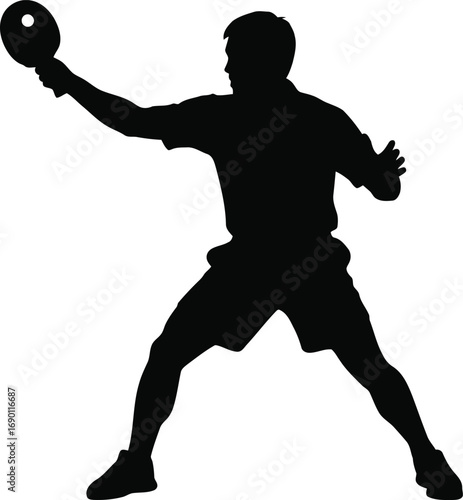 Silhouette of a table tennis player in action ready to serve a ping pong ball isolated on a clean background vector