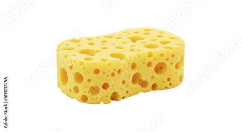Yellow kitchen sponge with visible pores isolated on a for cleaning and household tasks transparent background