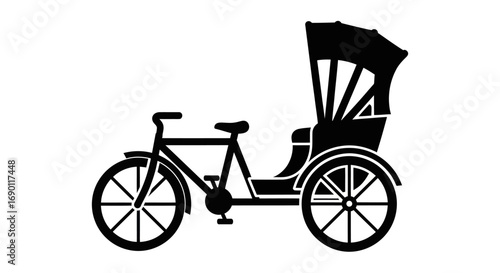 Silhouette of a Traditional Bicycle Rickshaw with Canopy.