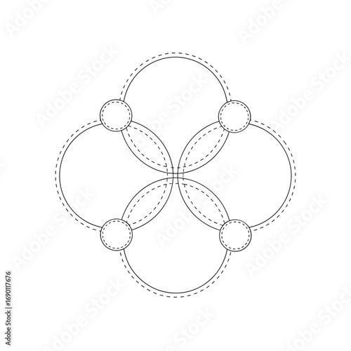 Abstract geometric pattern illustrating interconnected circles and ellipses in a symmetrical arrangement