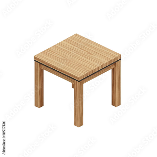 Simple wooden square table isometric view natural wood texture furniture object transparent background