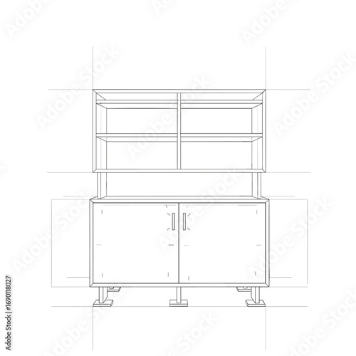 Modern kitchen cabinet unit with open shelving and double door base storage for contemporary home interiors