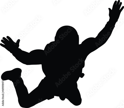 Silhouette of skydiver falling through air exhilaration adventure sport freedom action jump vector