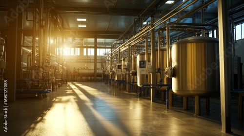 Wallpaper Mural Industrial production environment factory setting machinery operations modern infrastructure golden hour lighting industrial processes for seo impact Torontodigital.ca