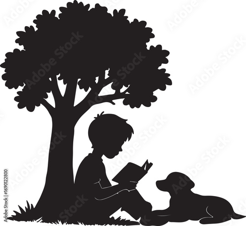 boy and dog vector silhouette
