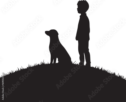 boy and dog vector silhouette