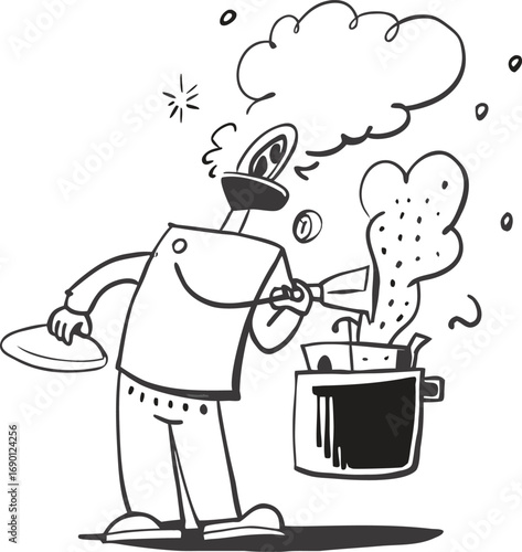 Person Cooking in a Pan – Fresh Meal Preparation with Steam Rising