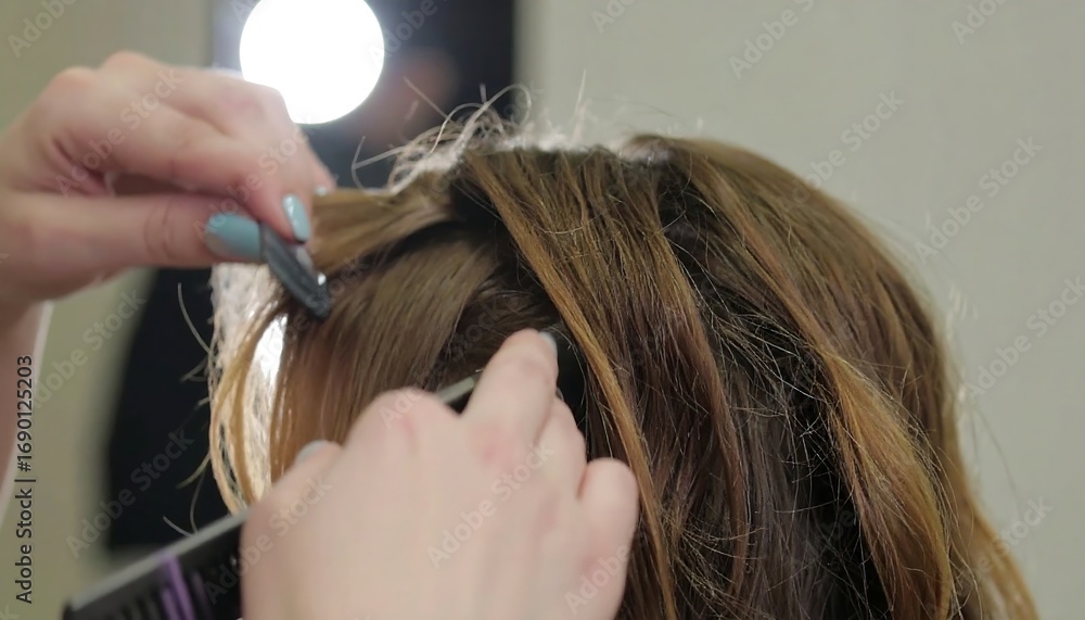 Obraz premium Hair styling in progress, close-up view