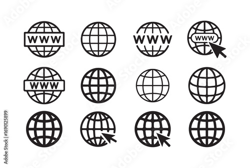 Vector Global Globe Icons Set Suitable for International Business, Technology, and Travel Projects