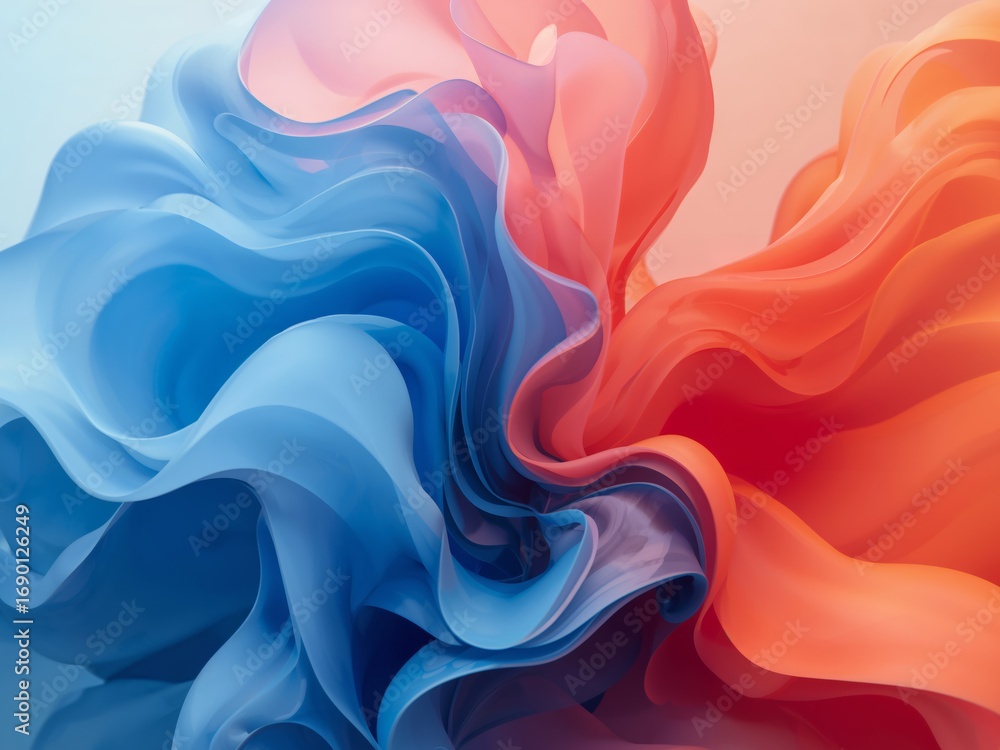 Obraz premium Abstract Color Swirl, Soft Waves and Fluid Forms in Blue and Orange, Light Texture.