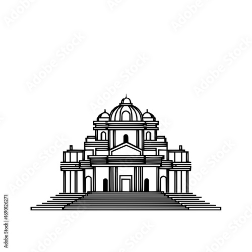 Architectural building drawing of cathedral with dome and pillars vector illustration line art design graphic 100