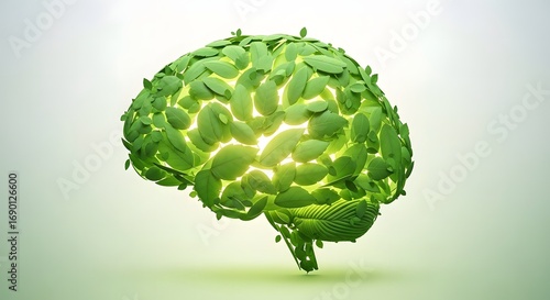 Psychiatry wellness concept with green leaf brain