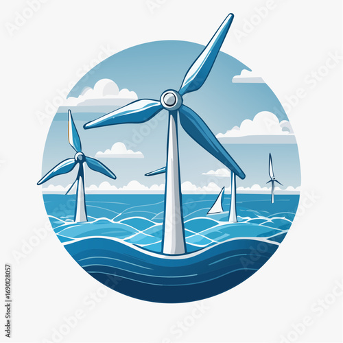 Pixel Art Wind Turbines On Sea