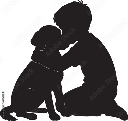 boy and dog vector silhouette