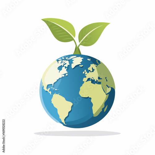 Earth With Growing Leaves, Environmental Illustration