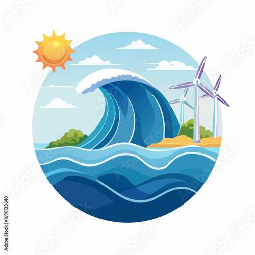 Ocean Wave With Wind Turbines