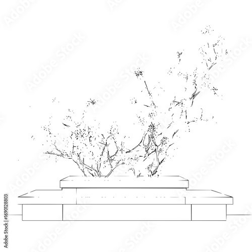 Botanical sketch of a plant on a stone platform drawing vector illustration nature art design line work 100