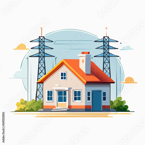 Cartoon House With Power Lines