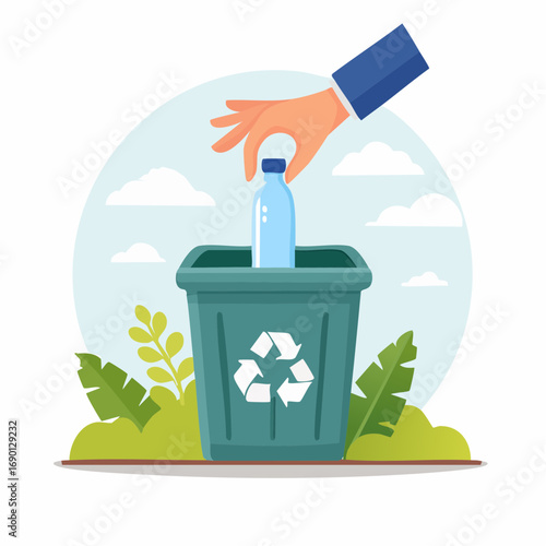 Hand Disposing Plastic Bottle In Recycling Bin