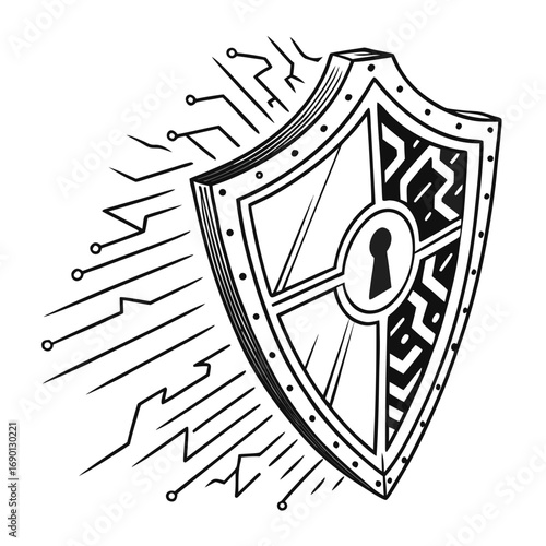 Cyber security shield with circuit pattern