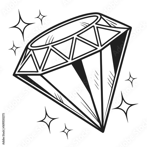 Sparkling diamond with facets and stars