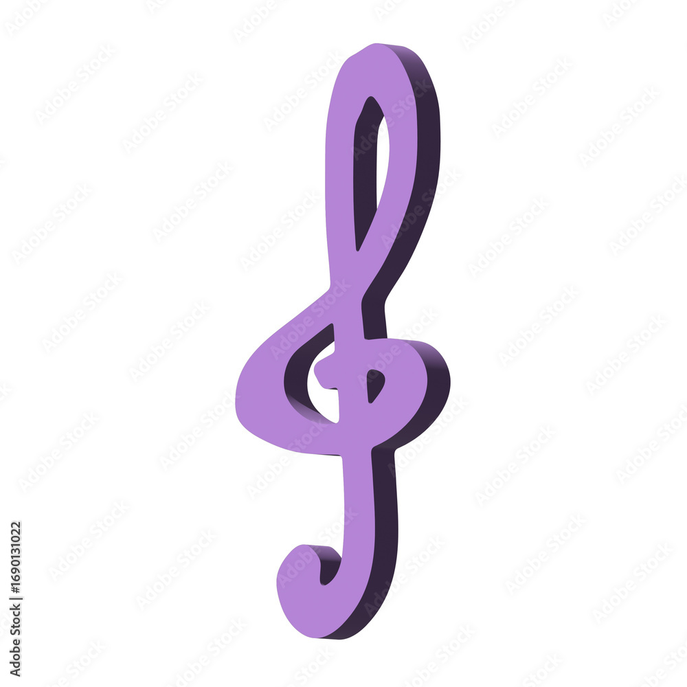 Fototapeta premium 3d treble clef. Hand drawn musical symbol. Single element for print, web, design, decor, logo