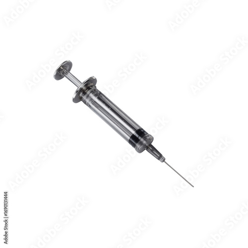 Transparent Medical Syringe with Needle Isolated on Black Background