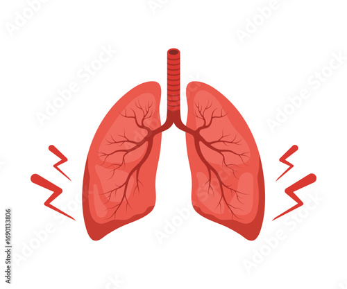 Lungs pain. Human internal organ disease. Lungs medical diagnosis and treatment. Vector illustration in flat cartoon style.