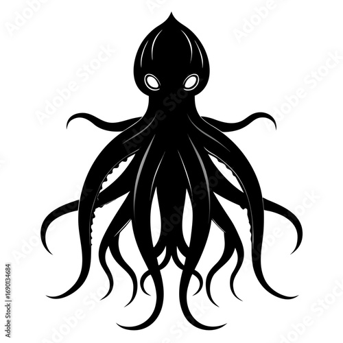 Simple Colossal Squid Silhouette Vector Graphic Isolated on White