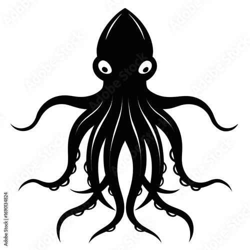 Simple Colossal Squid Silhouette Vector Graphic Isolated on White