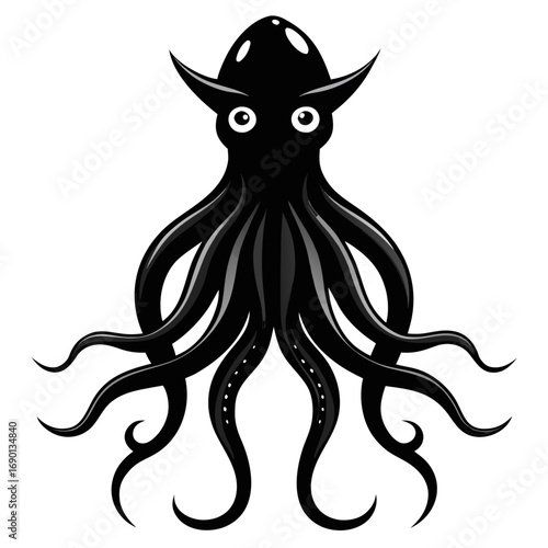 Simple Colossal Squid Silhouette Vector Graphic Isolated on White