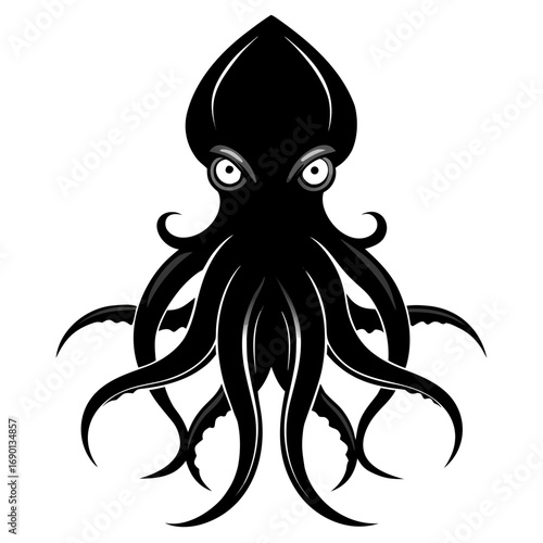 Simple Colossal Squid Silhouette Vector Graphic Isolated on White