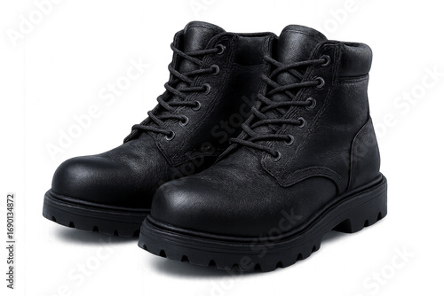 Pair of Black Safety Boots Isolated on Transparent Background